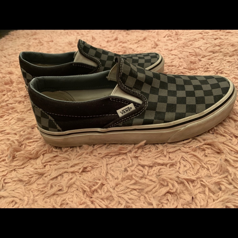 Grey and Black checkered vans, size 8.5